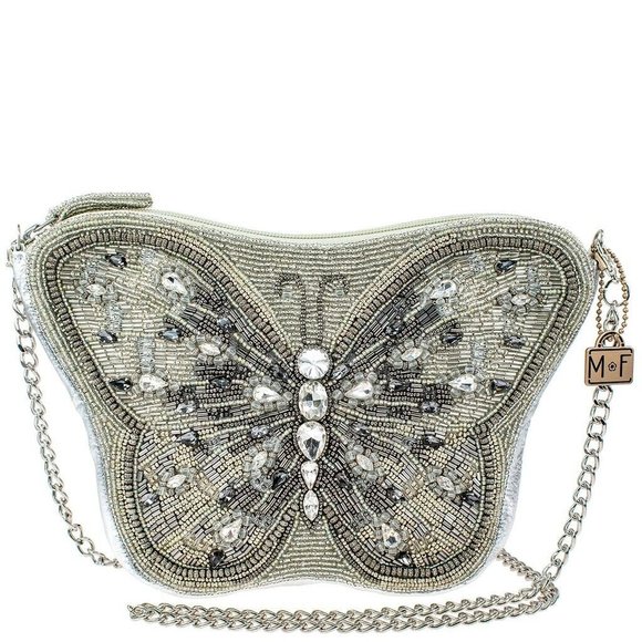 Mary Frances Flitter & Gleam Crossbody Butterfly Handbag Beaded Silver Bag New - Picture 1 of 6